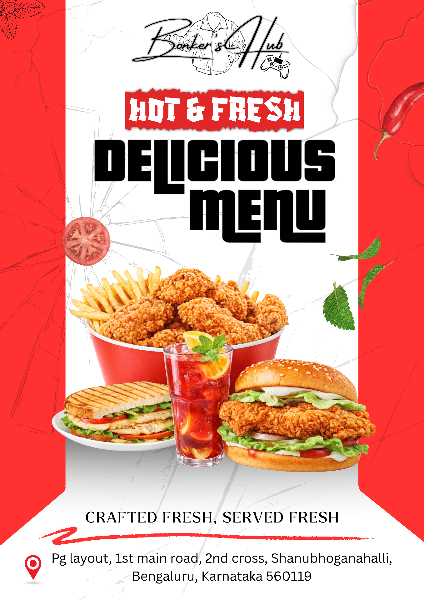 Bonkers Hub poster — Hot & Fresh · Delicious Menu