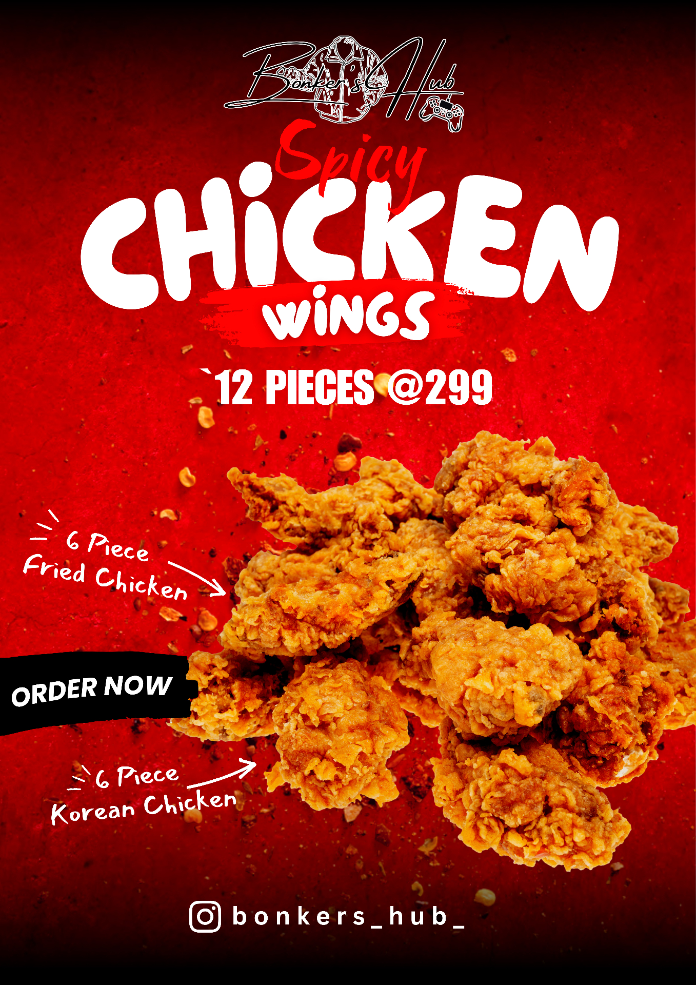 Bonkers Hub poster — Spicy Chicken Wings · 12 Pieces